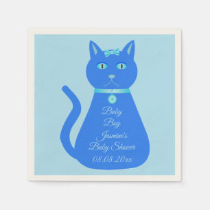 Serviette En Papier Cute Blue Baby Boy Chat Baby shower personnalisé