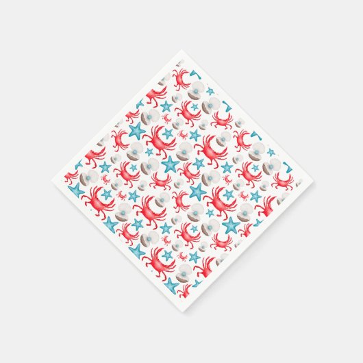 Serviette En Papier Cute Blue Coastal Seaside Crab & Shell Motif (Coin)