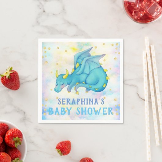 Serviette En Papier Cute Blue Dragon Boys Baby shower Napkin (En situation)