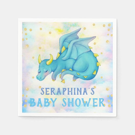 Serviette En Papier Cute Blue Dragon Boys Baby shower Napkin (Devant)