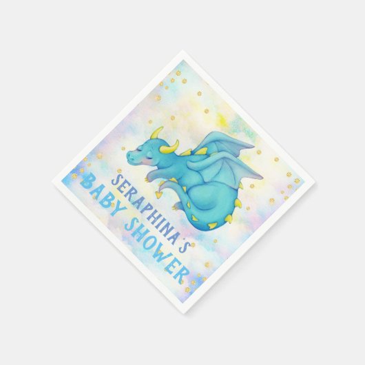 Serviette En Papier Cute Blue Dragon Boys Baby shower Napkin (Coin)