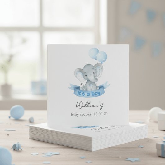 Serviette En Papier Cute Blue Elephant Boy Baby Shower Napkins