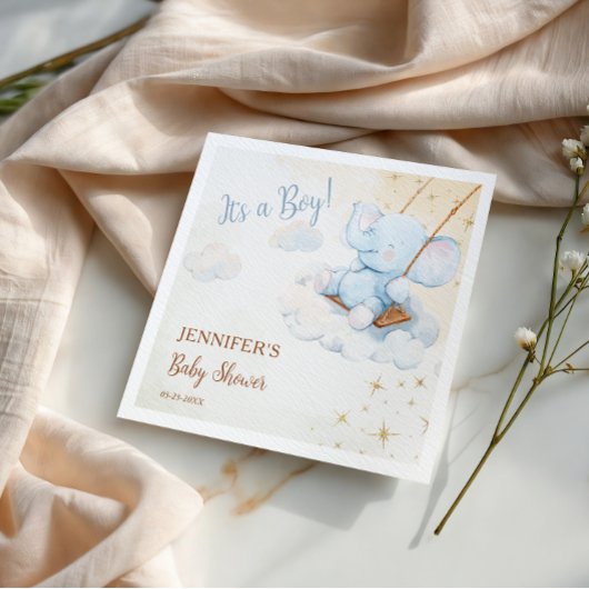 Serviette En Papier Cute Blue Elephant Cloud Baby Shower