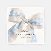 Serviette En Papier Cute Blue Gingham Checks Bow Baby Shower (Devant)