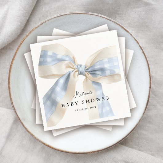 Serviette En Papier Cute Blue Gingham Checks Bow Baby Shower