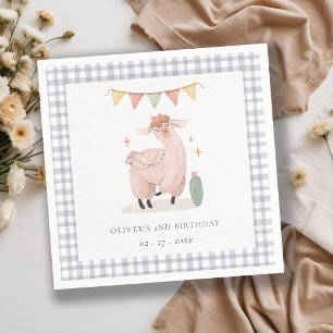 Serviette En Papier Cute Blue Plaid Cactus Boho Llama N'importe quel â