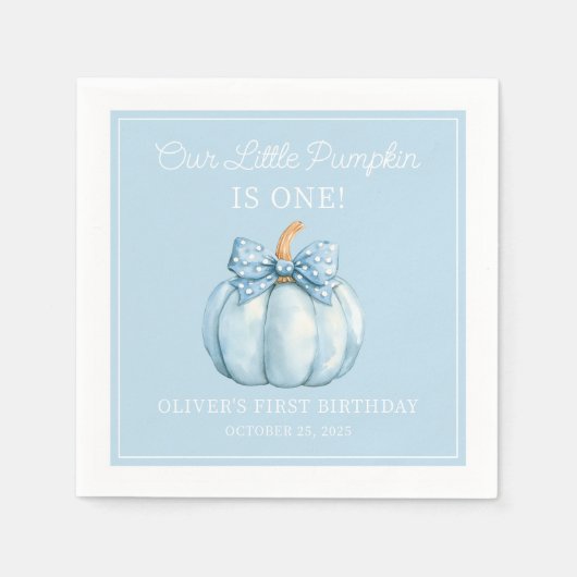 Serviette En Papier Cute Blue Pumpkin Boy Baby First Birthday (Devant)