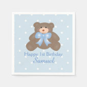 Serviette En Papier Cute Blue Ribbon Teddy Bear Boy Anniversaire (Devant)