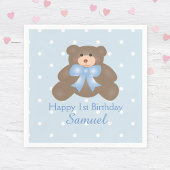 Serviette En Papier Cute Blue Ribbon Teddy Bear Boy Anniversaire
