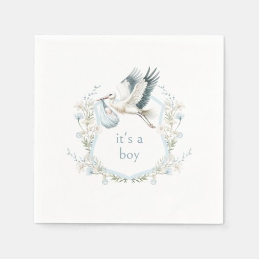 Serviette En Papier Cute Blue Stork Crest Baby shower C'est un garçon (Devant)