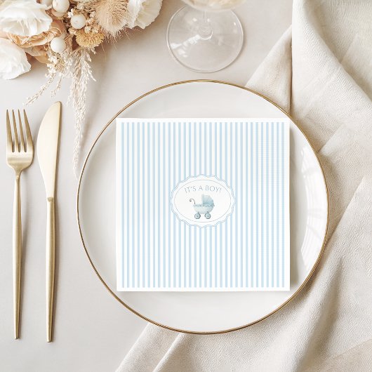 Serviette En Papier Cute Blue Stroller Doodle Baby Boy Shower
