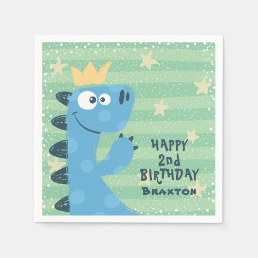 Serviette En Papier Cute Blue T-Rex fête d'anniversaire pour enfants (Devant)