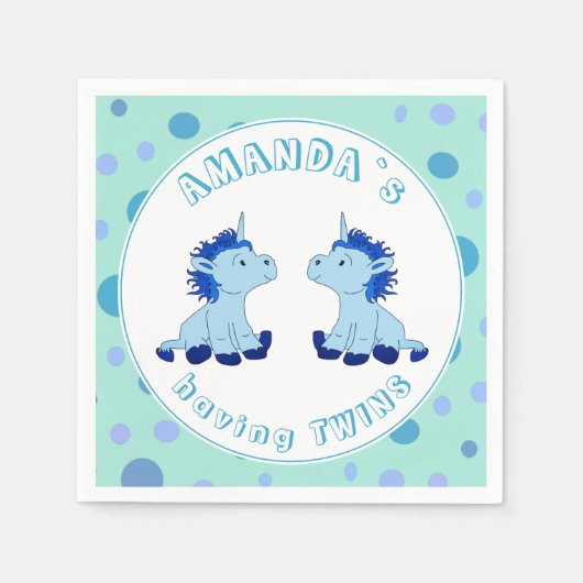 Serviette En Papier Cute Blue Unicorn Twin Boys Baby shower (Devant)