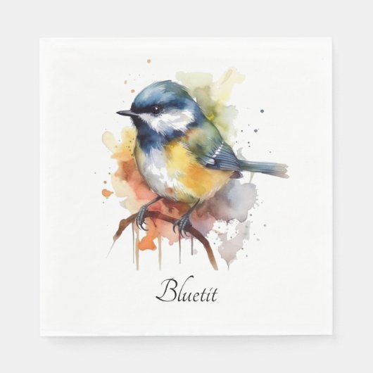 Serviette En Papier Cute Bluetit sur une branche, personnalisé (Devant)