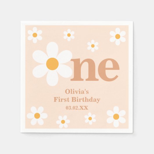 Serviette En Papier Cute Bohemian Daisy Premier Anniversaire (Devant)