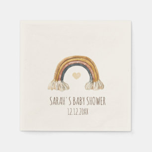 Serviette En Papier Cute Boho Aquarelle Arc-en-ciel Coeur Beige servie