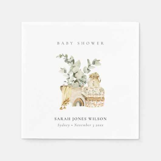 Serviette En Papier Cute Boho Pépinière Jaune Foliage Baby shower Favo (Devant)