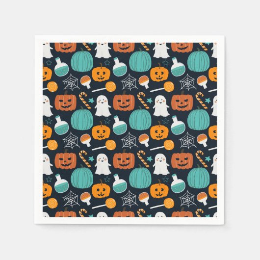 Serviette En Papier Cute Boo Ghost Citrouille Candy Halloween Motif (Devant)