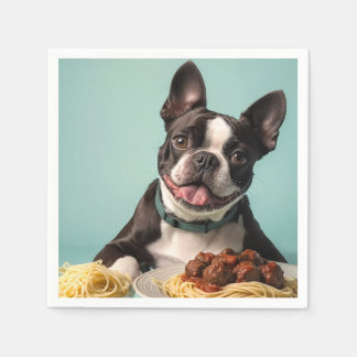 Serviette En Papier Cute Boston Terrier Avec Spaghetti Bolognaise