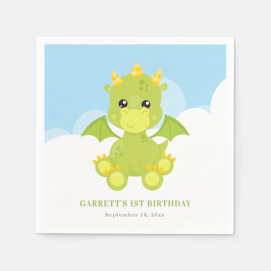 Serviette En Papier Cute Boy Dragon 1er anniversaire (Devant)