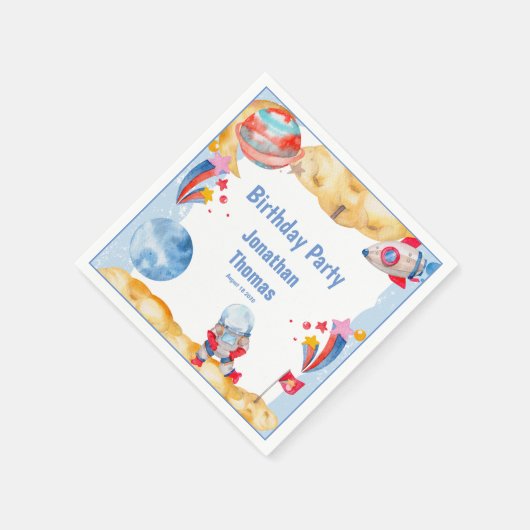 Serviette En Papier Cute Boys Blue Red Outerspace Astronaut Planètes (Coin)