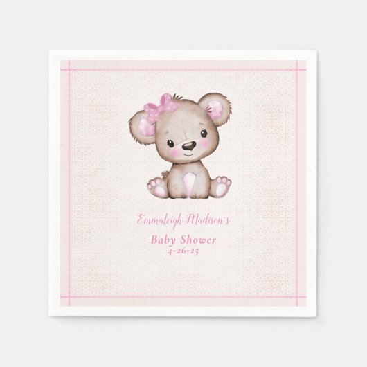 Serviette En Papier Cute Brown Ours Fille Blanche Rose serviettes (Devant)
