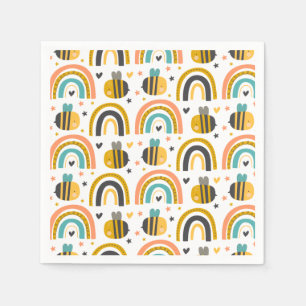 Serviette En Papier Cute Bumble Bee et Rainbows Motif
