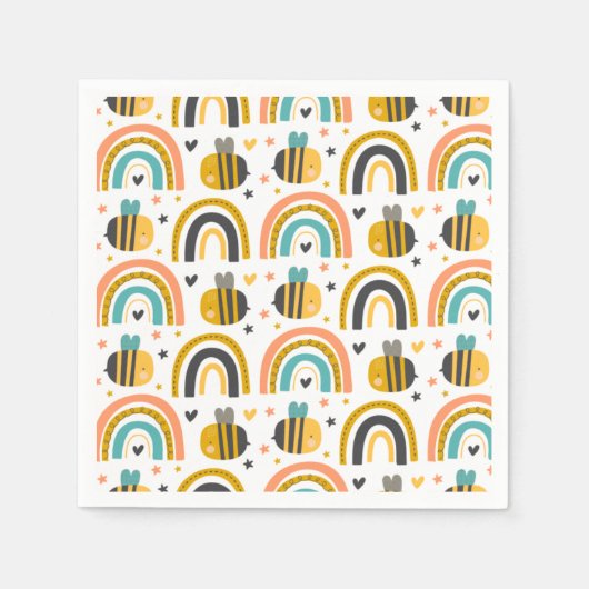 Serviette En Papier Cute Bumble Bee et Rainbows Motif (Devant)