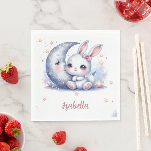 Serviette En Papier cute bunny and the moon birthday  (En situation)