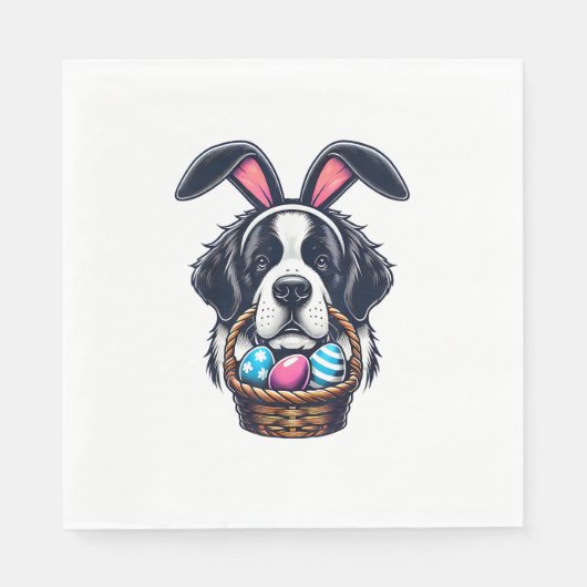 Serviette En Papier Cute Bunny Ear Saint Bernard Dog Easter Egg Owner (Devant)