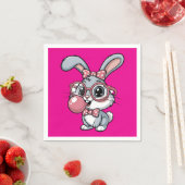 Serviette En Papier Cute Bunny with Glasses Blowing Bubble Gum (En situation)