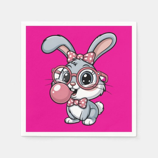 Serviette En Papier Cute Bunny with Glasses Blowing Bubble Gum (Devant)