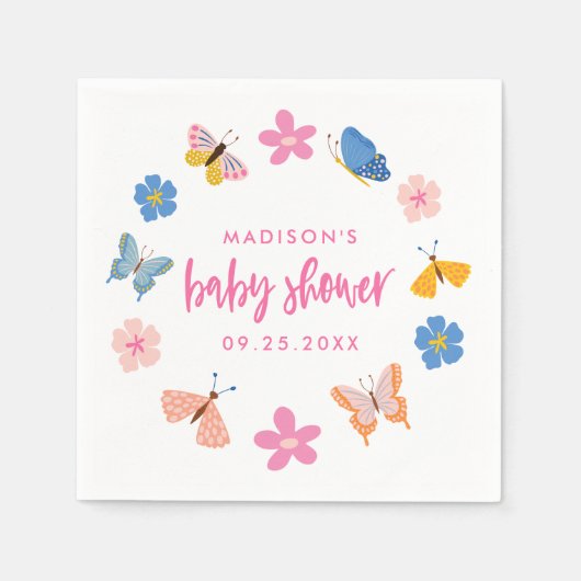 Serviette En Papier Cute Butterflies Baby Shower (Devant)
