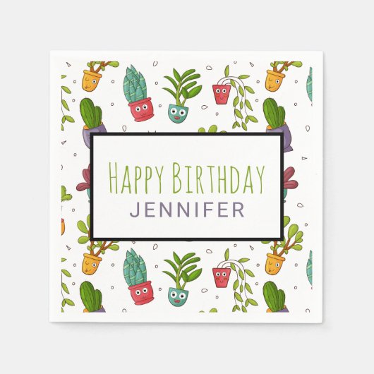 Serviette En Papier Cute Cactus Nature Succulents Motif Anniversaire (Devant)