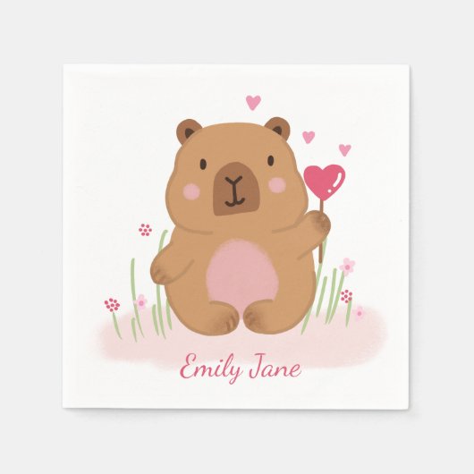 Serviette En Papier Cute Capybara Personalized Pink Baby Shower  (Devant)