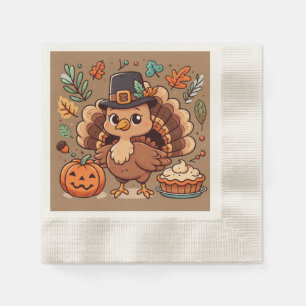 Serviette En Papier Cute caricature Thanksgiving dinde et citrouille