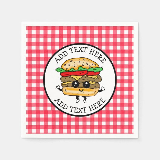Serviette En Papier Cute Cartoon Hamburger Barbecue ou fête d'annivers (Devant)