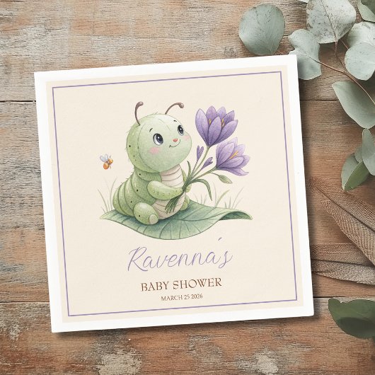 Serviette En Papier Cute Caterpillar Personalized Name Baby Shower