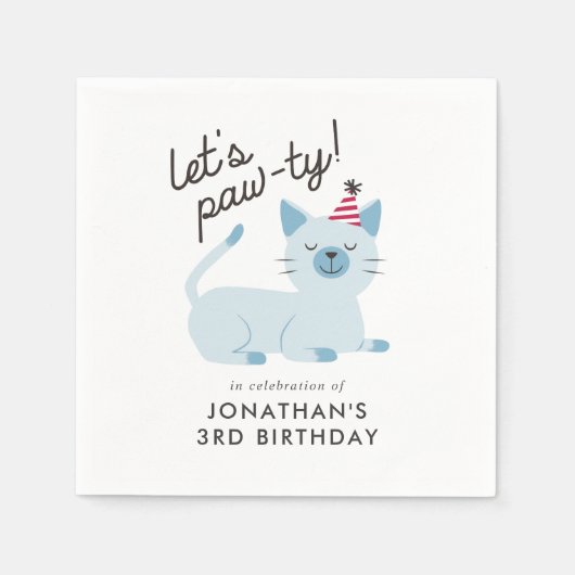 Serviette En Papier Cute Chat Anniversaire de enfant Party Blue (Devant)