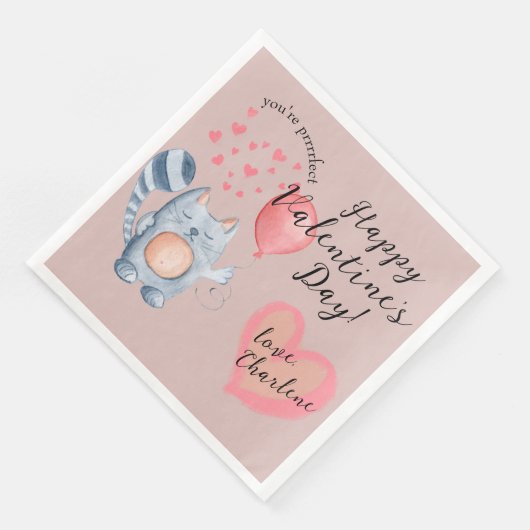 Serviette En Papier Cute Chat et Balloon Saint Valentin (Coin)