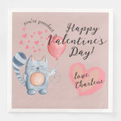 Serviette En Papier Cute Chat et Balloon Saint Valentin (Devant)