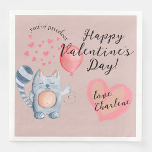Serviette En Papier Cute Chat et Balloon Saint Valentin