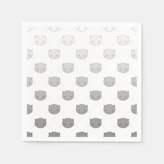 Serviette En Papier Cute Chat fait face à Motif gris (Devant)