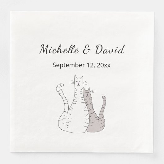 Serviette En Papier Cute chats Dessin Mariage simple (Devant)