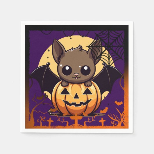 Serviette En Papier Cute chauve-souris Halloween Napkin (Devant)