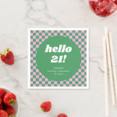 Serviette En Papier Cute Checkerboard Rose Vert 21e anniversaire Perso (En situation)