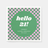 Serviette En Papier Cute Checkerboard Rose Vert 21e anniversaire Perso (Devant)