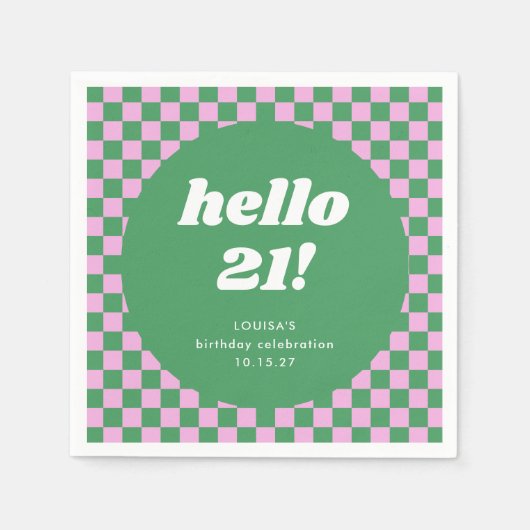 Serviette En Papier Cute Checkerboard Rose Vert 21e anniversaire Perso (Devant)