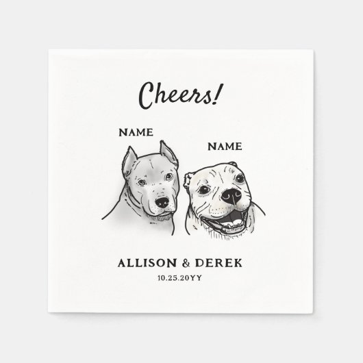 Serviette En Papier Cute Cheers Personnalisé 2 Chiens Cocktail Mariage (Devant)