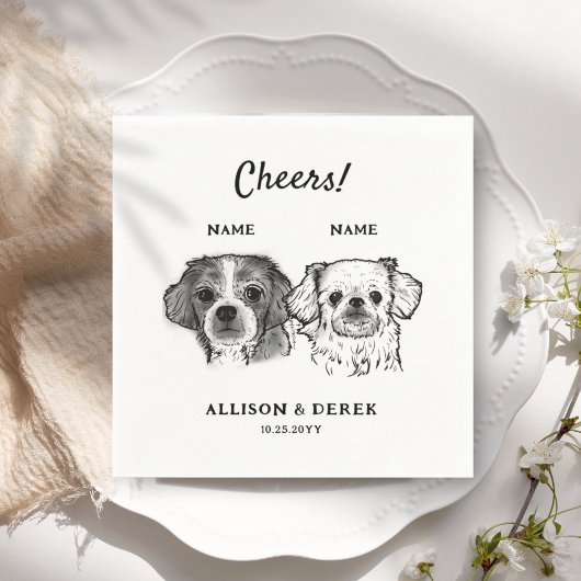 Serviette En Papier Cute Cheers Personnalisé 2 Chiens Cocktail Mariage